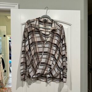 Vince Camuto Sheer Plaid Crossover Women's Blouse